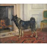 Anthony De Bree (1855-1921) Study of Lady Halifax's dog in the drawing room at Garrowby Hall