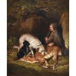 Follower of Sir Edwin Henry Landseer RA (1802-1873) Deer hunter with kill and attendant hounds Oil