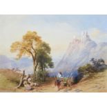 Thomas Miles Richardson Snr. (1784-1848) Continental mountain landscape with horse and cart and a