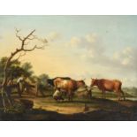 Dionys van Dongen (1748-1819) Dutch Milking the herd - countryfolk and cattle in an extensive