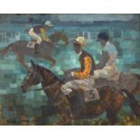 Michael Lawrence Cadman (1920-2012) Race horses with jockeys up Signed, oil on canvasboard, 40cm