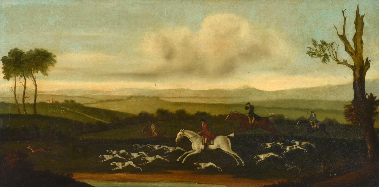 Style of John Nost Sartorius (1759-1828) Hunt and hounds on the scent in an extensive landscape