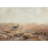 Vincent R Balfour Browne (1880-1963) Stag in the mist Initialled and dated 1948, watercolour, 23cm