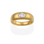 An 18 Carat Gold Diamond Solitaire Ring, an oval cut diamond inset into a yellow plain polished