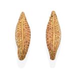 A Pair of Diamond, Yellow Sapphire and Citrine Earrings, the leaf motif set throughout with round