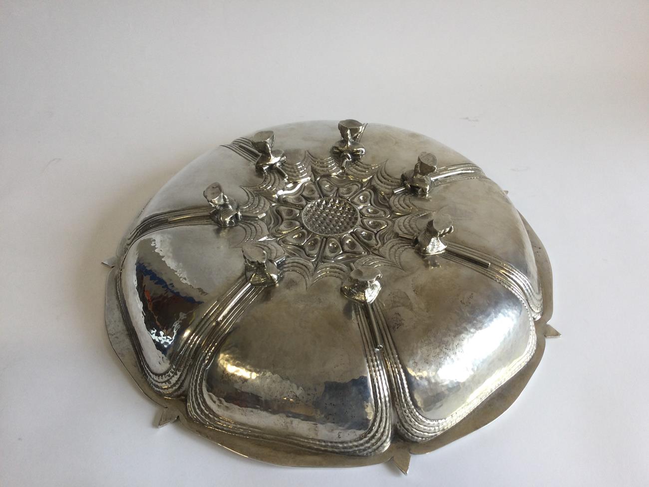 A George V Silver Centrepiece-Dish, by Omar Ramsden, London, 1930, in the form of a stylised Tudor - Image 3 of 5