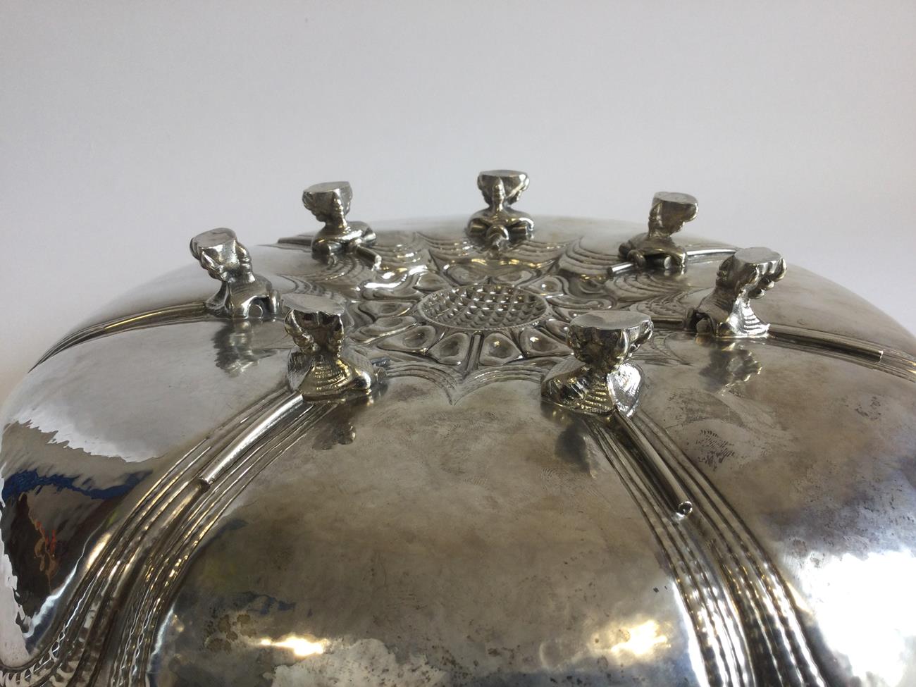 A George V Silver Centrepiece-Dish, by Omar Ramsden, London, 1930, in the form of a stylised Tudor - Image 4 of 5