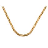 A French Necklace, the yellow rectangular trace links terminating to a lobster claw catch inset with