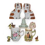 A tray of ceramics including 18th century Chinese famille rose bell form tankard, pair of