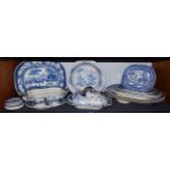 A group of 19th century English blue and white pottery including a Masons Ironstone china tureen and