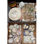 Four boxes of ceramics and glass including Minton Haddon Hall, Masons Harvest Gold and Royal Doulton