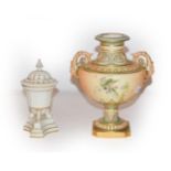 A Grainger Worcester gilt highlighted pot purri vase and cover with pierced lid and standing on