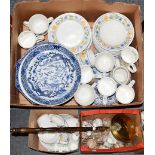 Three boxes of assorted household china, to include a blue and white Chinese dish painted with