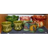 Five various jardiniere's including Bretby model 1222K, 24cm high by 34cm together with two small