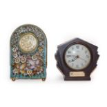 A micro mosaic dressing table timepiece on strut stand and an Art Deco Bakelite case timepiece