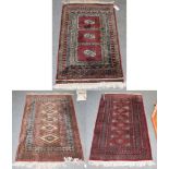 Lahore Bukhara rug, the field with a column of salor guls enclosed by multiple borders 160cm by 96cm