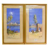 B Rappino (early 20th century) pair of Orientalist views, signed mixed media, 43cm by 18.5cm (2)