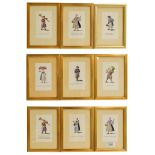 A set of nine French prints of various tradesman all framed and glazed