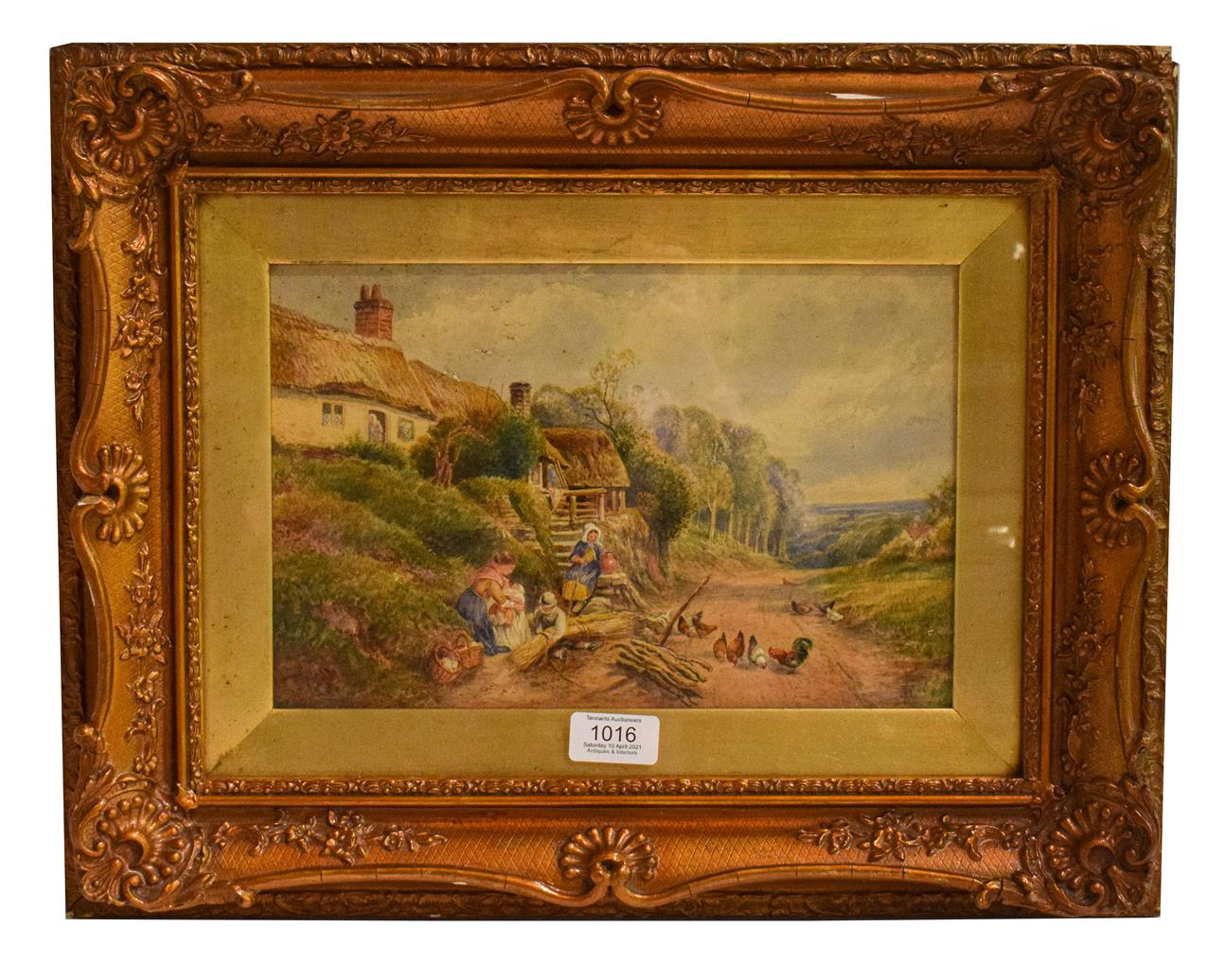 In the manner of Myles Birket Foster (18225-199) cottage scene, watercolour with monogram, 19cm by
