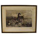 After Alfred Strutt, the Hounds with their Prey, signed print, 52cm by 75cm