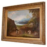 Follower of Jacob Philip Hackert (1737-1807) Figures in an extensive lakeland landscape, oil on