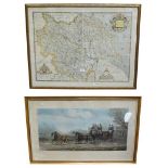 Coloured map 'Saxton's map of Yorkshire', together with a coloured engraving 'Four in Hand'