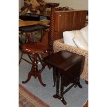 A 19th century mahogany butlers tray stand 90cm, with later serving tray stamped Cloverleaf, a