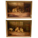 J. Langlois (1885-1904) pair of interiors with puppies and kittens, oils on canvas signed, 51cm by