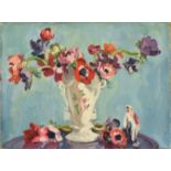 Philip Naviasky (1894-1983) Still life of anemones in a porcelain vase and a figurine Signed on