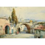 Noel Harry Leaver ARCA (1889-1951) Figures at an Italian town gateway Watercolour, together with a