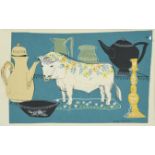 Janet Rawlins (b.1931) ''Bull in a China Shop'' Signed, inscribed verso, collage, 16.5cm by 26cm