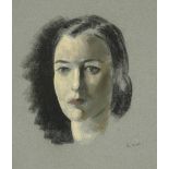 Jacob Kramer (1892-1962) Head study portrait of a lady with black hair worn in a bun Signed, chalk
