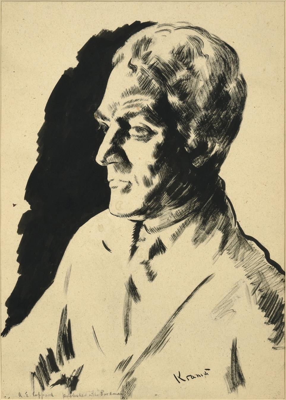 Jacob Kramer (1892-1962) ''A.E. Coppard'', Head and shoulders portrait Signed, inscribed with name