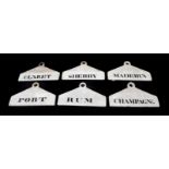 ~ Six Creamware Bin Labels, 19th century, inscribed in black CLARET, GIN, CHAMPAGNE, SHERRY, MADEIRA