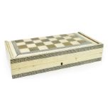 ~ A Vizagapatam Stained and Natural Ivory and Parquetry Games Box, mid 19th century, of hinged