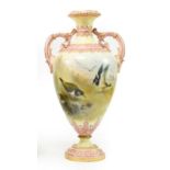 ^ A Graingers & Co Royal China Works Vase, by James Stinton, circa 1900, of twin-handled baluster