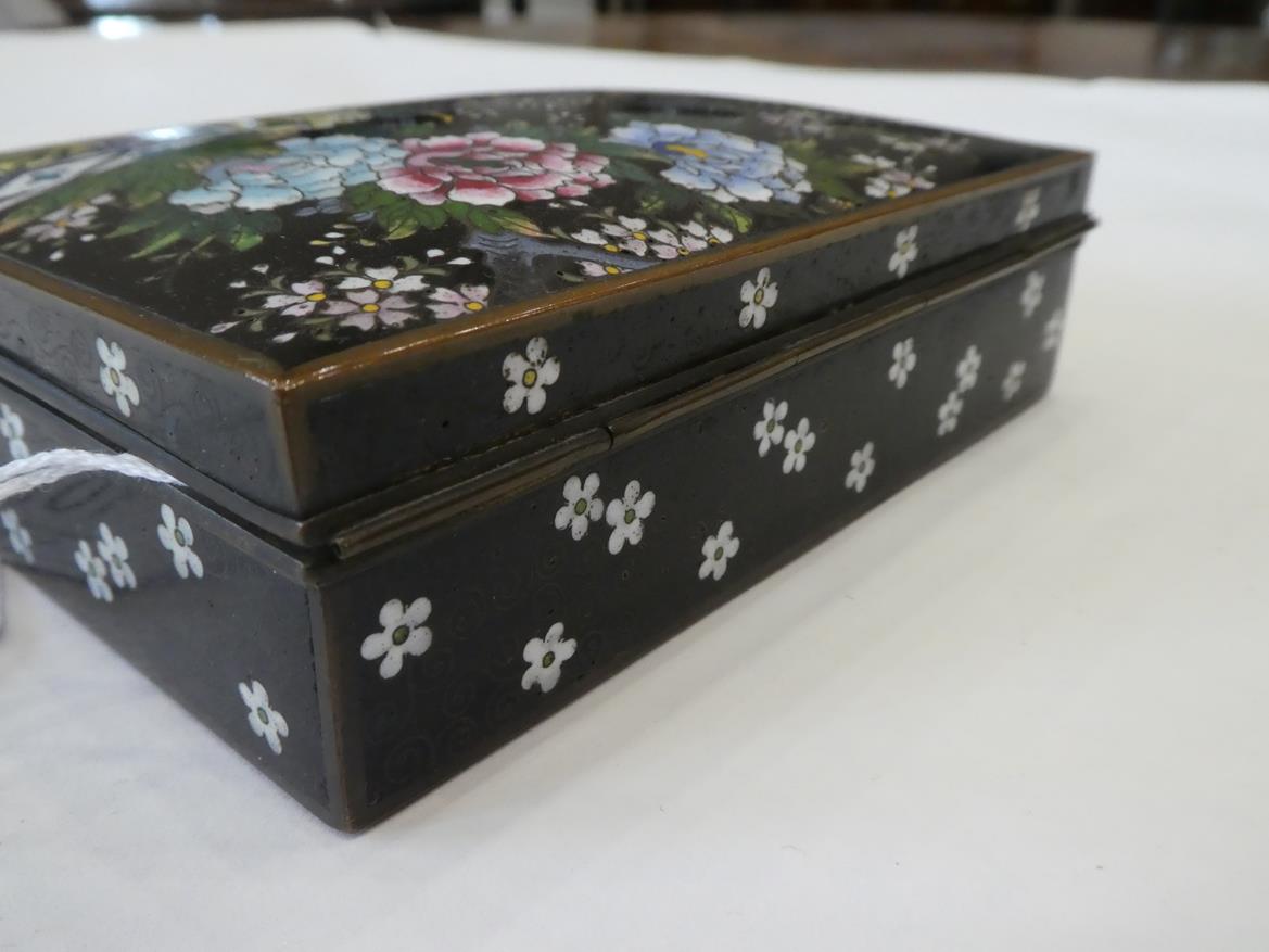 A Japanese Cloisonne Enamel Box and Hinged Cover, Meiji period, of rectangular form, decorated - Image 7 of 32