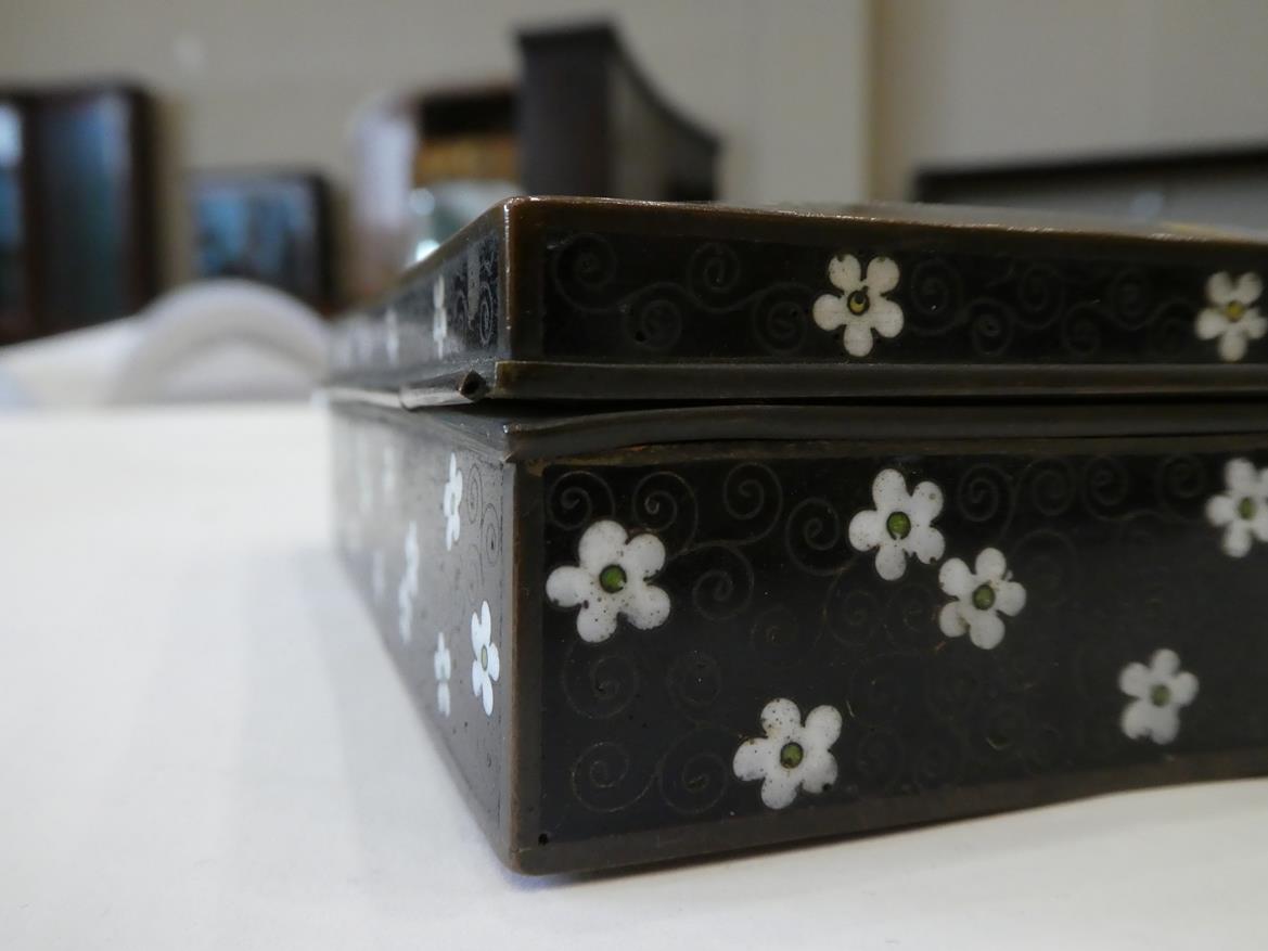A Japanese Cloisonne Enamel Box and Hinged Cover, Meiji period, of rectangular form, decorated - Image 6 of 32