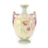 A Royal Worcester Porcelain Prismatic Enamels Vase, circa 1891, of ovoid form with twin scroll