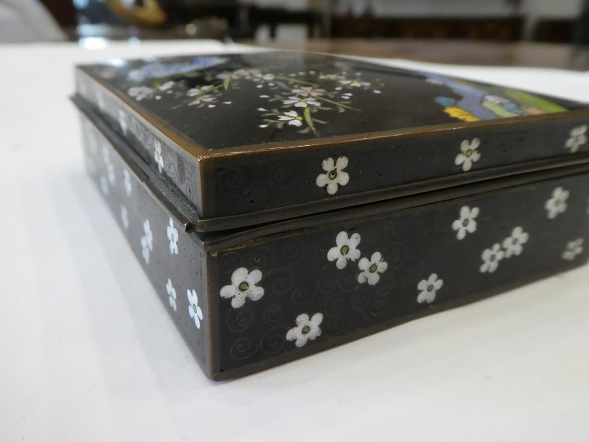 A Japanese Cloisonne Enamel Box and Hinged Cover, Meiji period, of rectangular form, decorated - Image 5 of 32