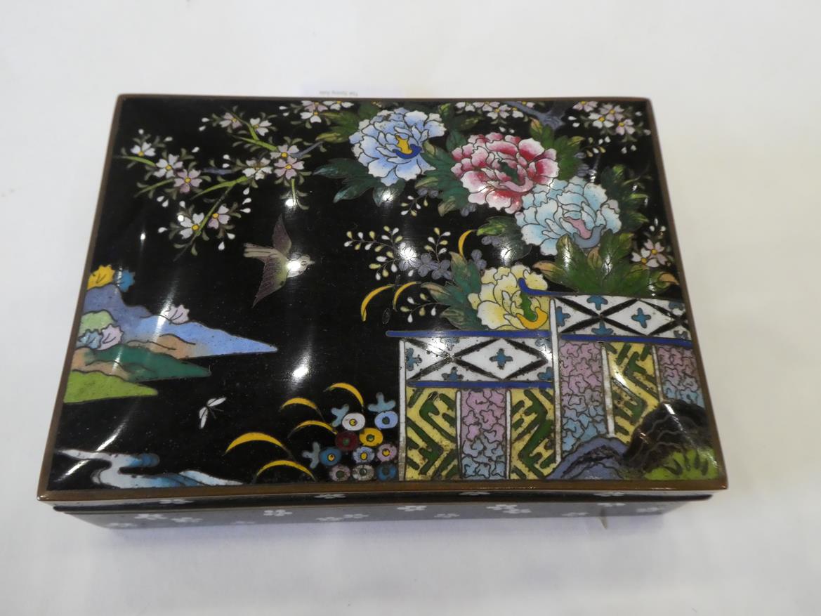 A Japanese Cloisonne Enamel Box and Hinged Cover, Meiji period, of rectangular form, decorated - Image 8 of 32