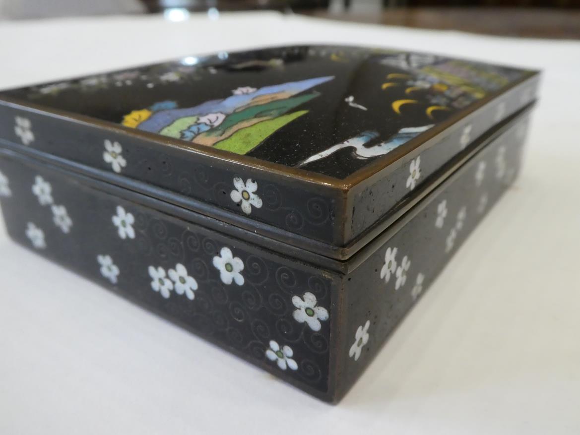 A Japanese Cloisonne Enamel Box and Hinged Cover, Meiji period, of rectangular form, decorated - Image 4 of 32