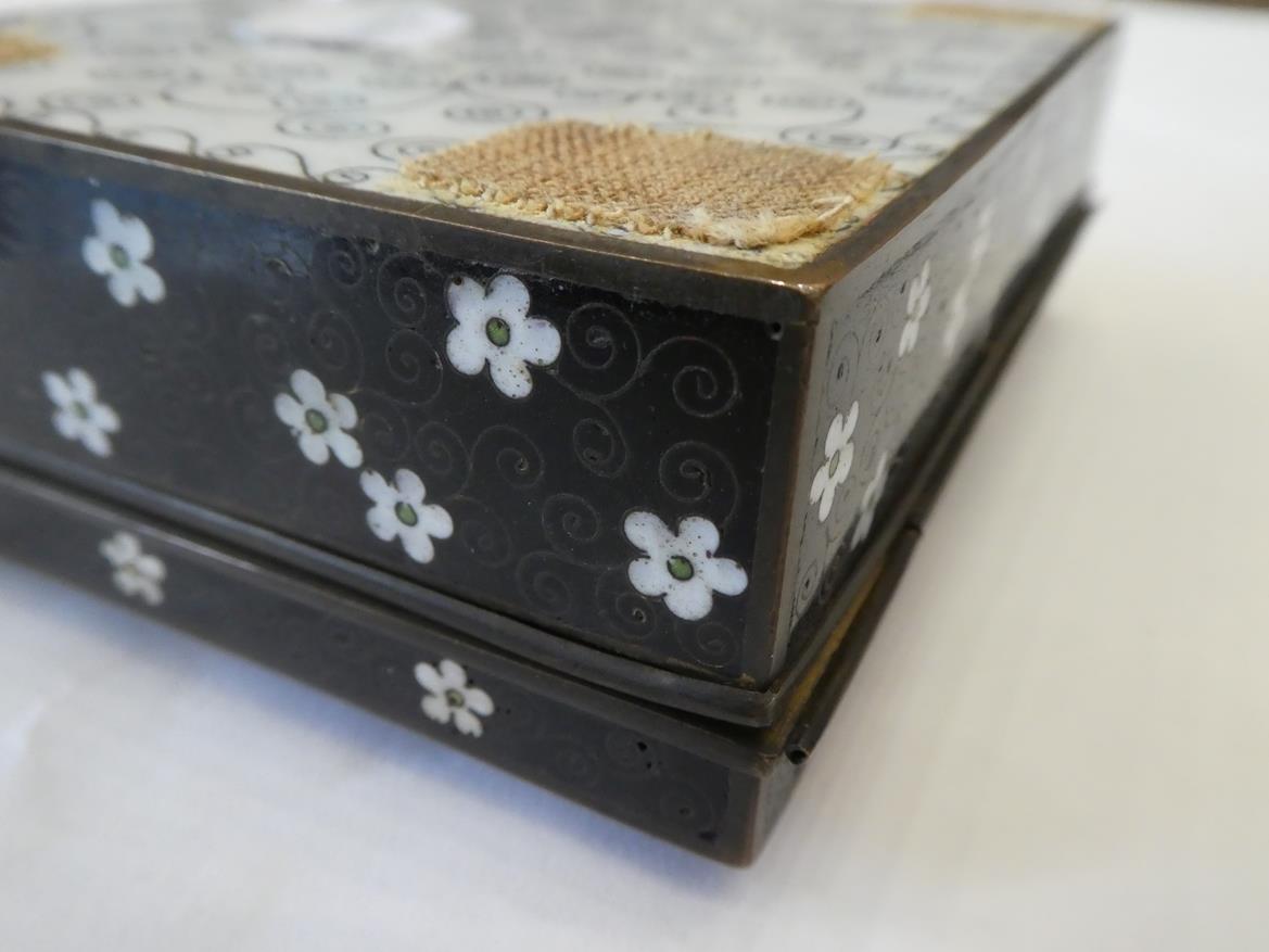 A Japanese Cloisonne Enamel Box and Hinged Cover, Meiji period, of rectangular form, decorated - Image 15 of 32