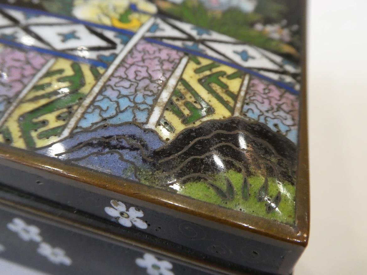 A Japanese Cloisonne Enamel Box and Hinged Cover, Meiji period, of rectangular form, decorated - Image 9 of 32