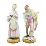 A Pair of French Porcelain Figures of Lovers, 19th century, he wearing a red skull cap and yellow