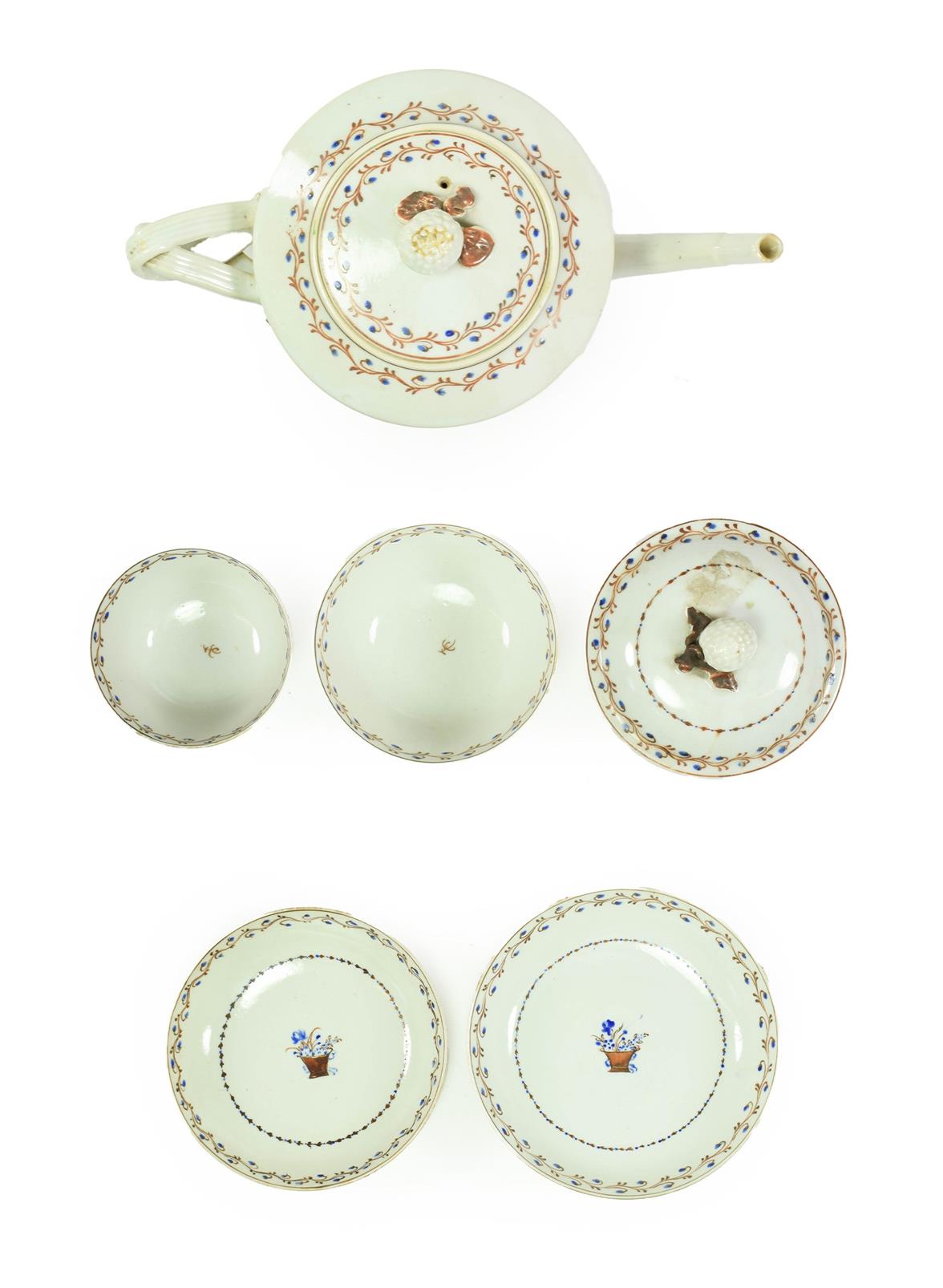 A Chinese Porcelain Tea Service, circa 1790, painted with a basket of flowers within a floral - Image 2 of 199