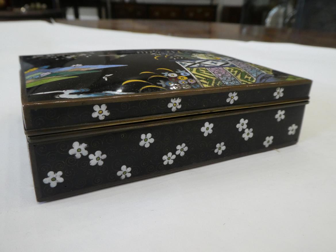 A Japanese Cloisonne Enamel Box and Hinged Cover, Meiji period, of rectangular form, decorated - Image 3 of 32