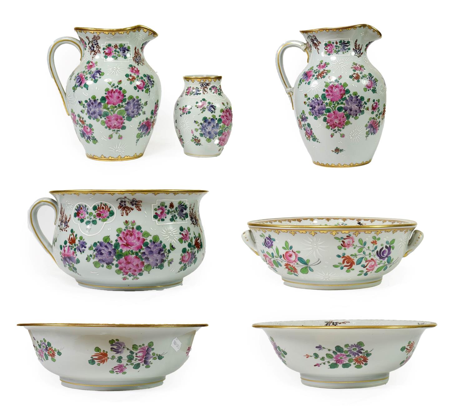 ~ A Samson of Paris Porcelain Toilet Set, in Chinese Export style, painted in famille rose enamels