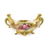 A Royal Worcester Porcelain Twin-Handled Bowl, by R Austin, 1910, of lobed oval form, painted with