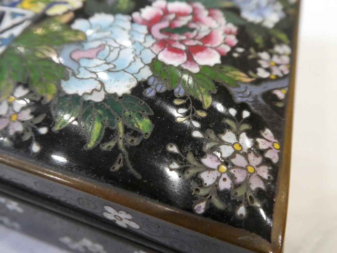 A Japanese Cloisonne Enamel Box and Hinged Cover, Meiji period, of rectangular form, decorated - Image 11 of 32